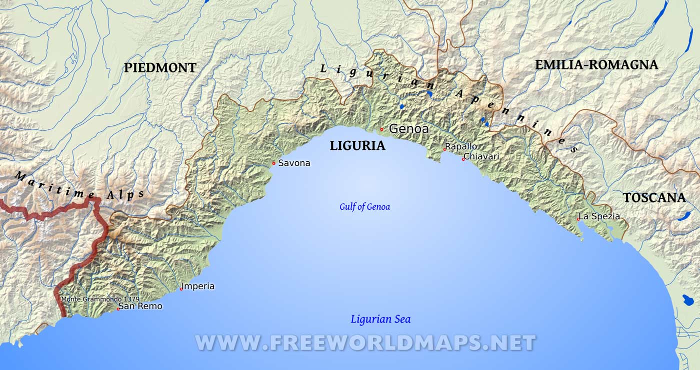 Ligurian Coast Italy Map Region Of Liguria - Italia Mia
