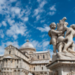 Angels Statue, Pisa Cathedral (Duomo di Pisa) (forefront), The Leaning Tower of Pisa (background), Piazza dei Miracoli (