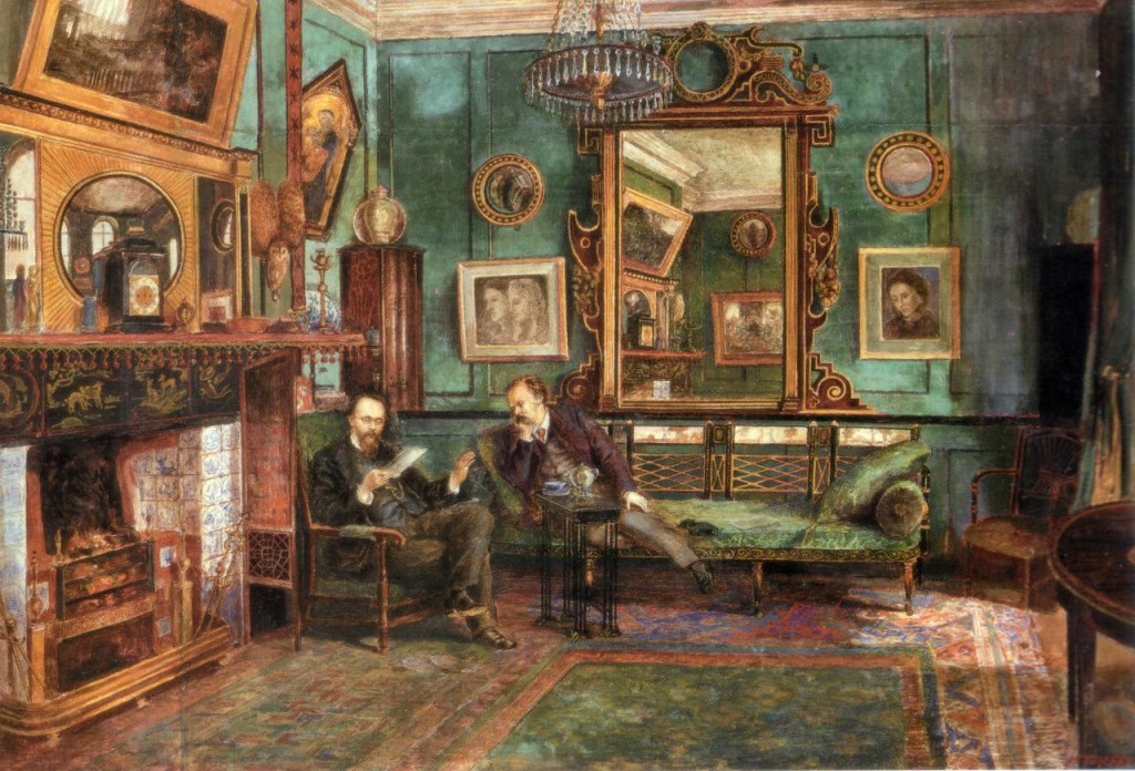 Rossetti reading proofs of Ballads and Sonnets at 16 Cheyne Walk, by Henry Treffry Dunn (1882)