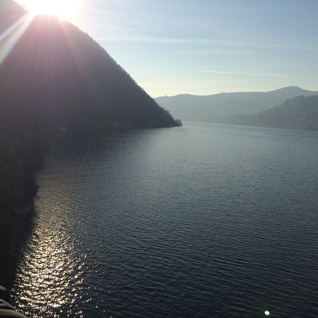 lake, winter, lake como