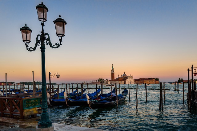 venice, gondola, sunset