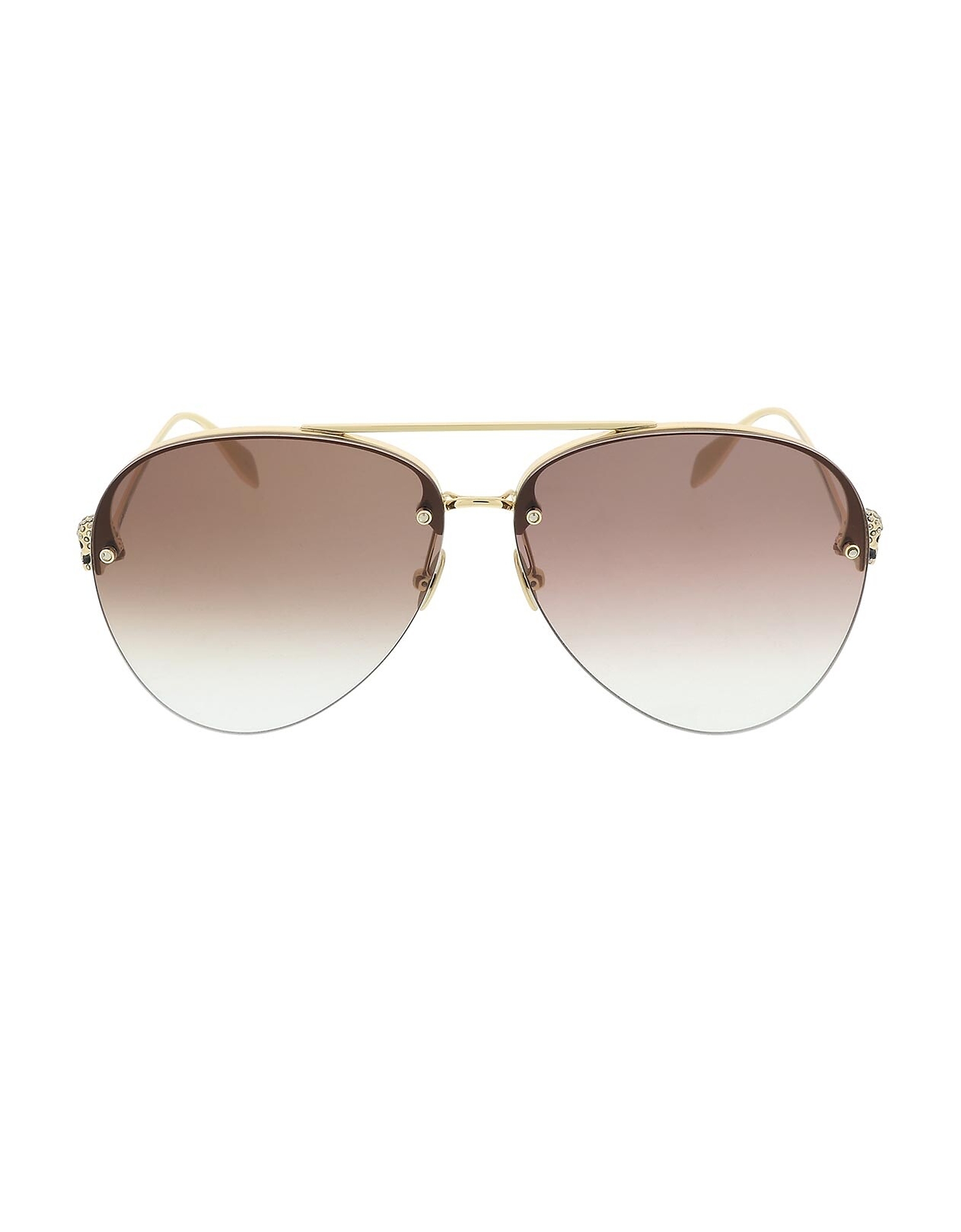 Alexander McQueen Sunglasses AM0270S Gold Metal Frame Aviator Unisex Sunglasses