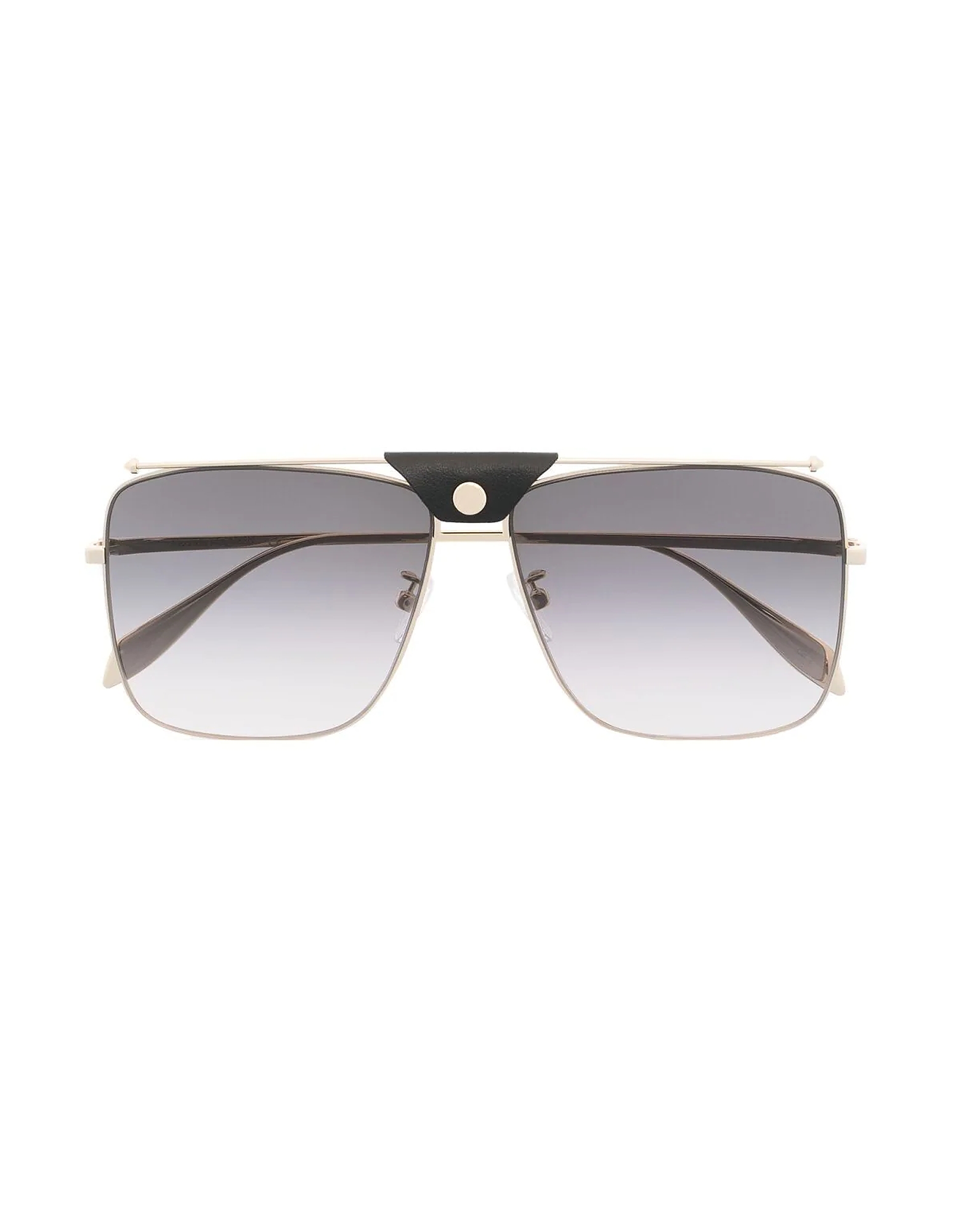 Alexander McQueen Sunglasses AM0318S Gold Metal and Leather Trim Navigator-frame Unisex Sunglasses