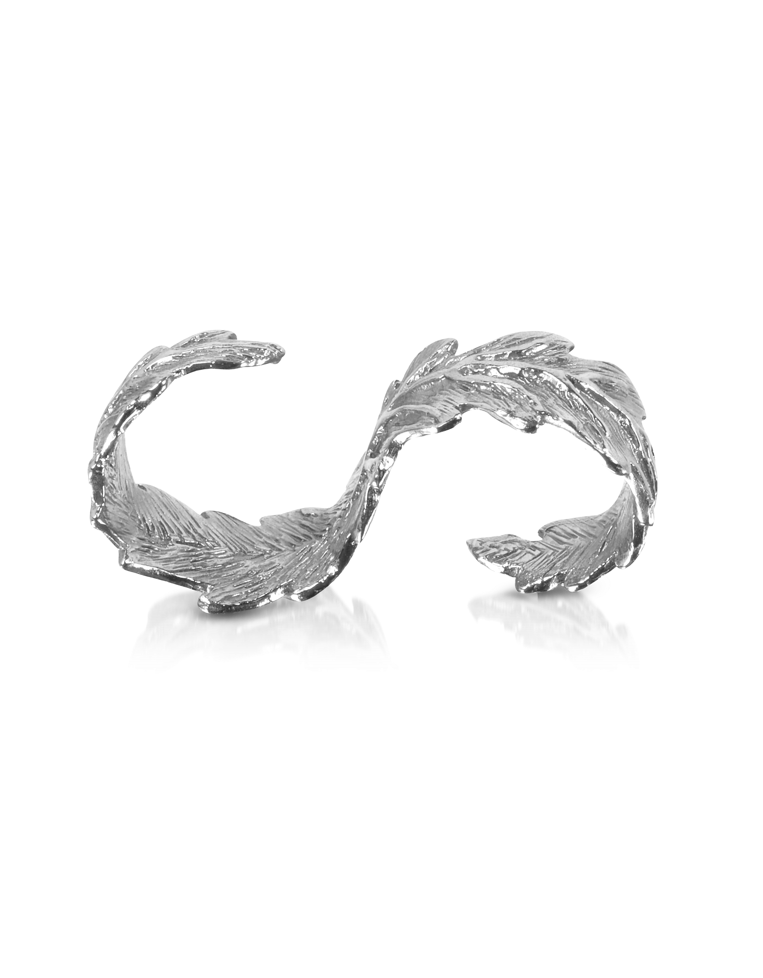 Bernard Delettrez Rings Two Fingers Silver Leafy Ring