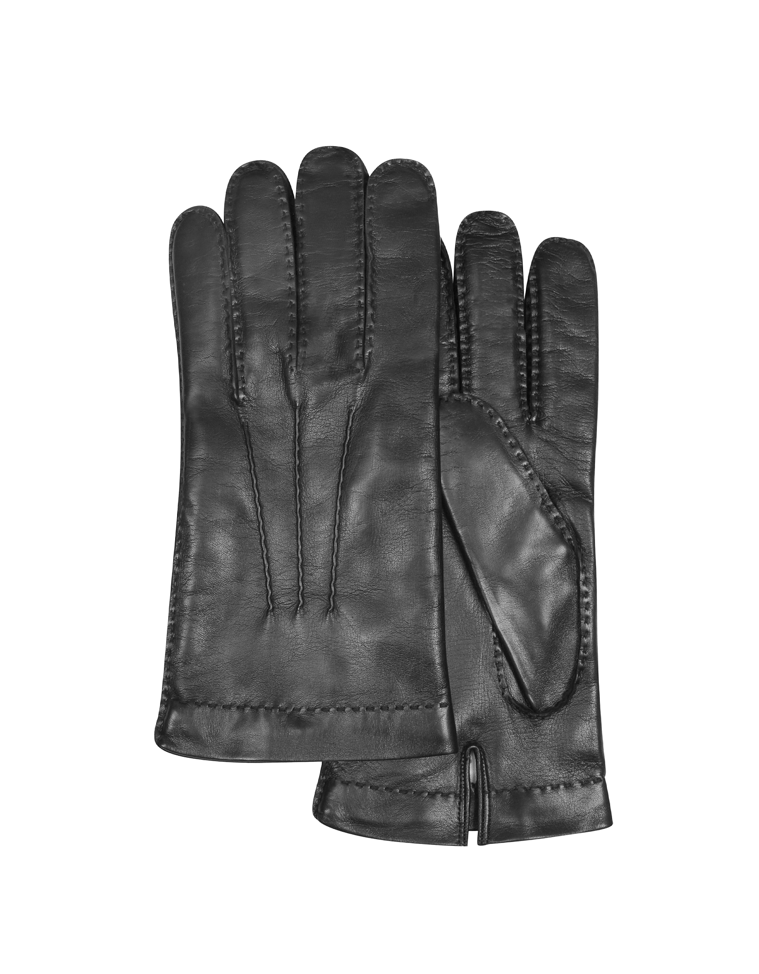 Forzieri Men's Gloves Men's Cashmere Lined Black Italian Leather Gloves