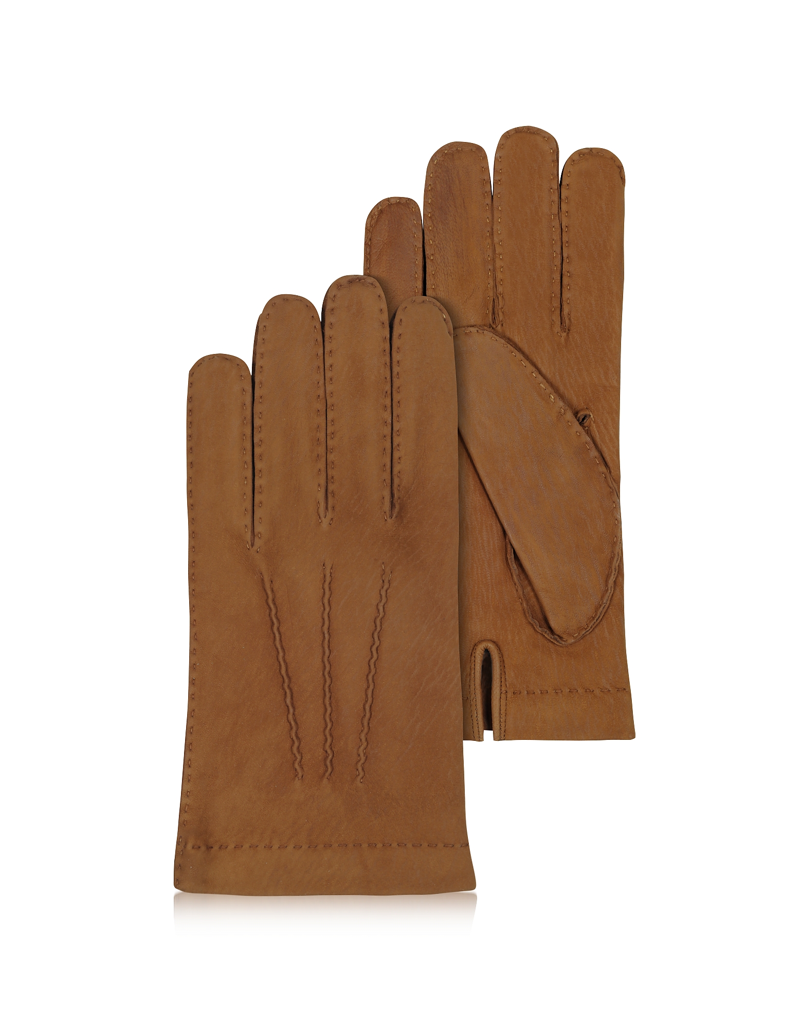 Forzieri Men's Gloves Men's Cashmere Lined Brown Italian Calf Leather Gloves