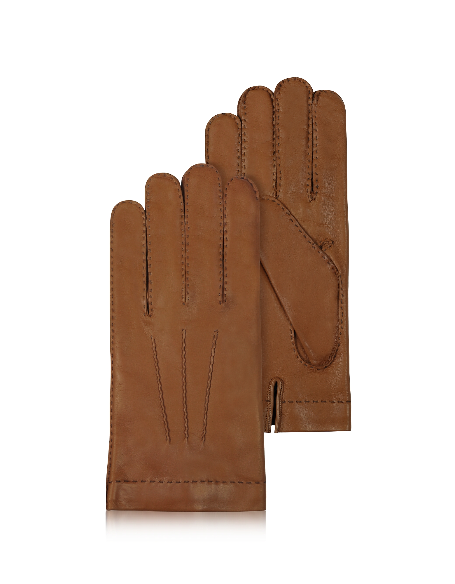 Forzieri Men's Gloves Men's Cashmere Lined Brown Italian Leather Gloves