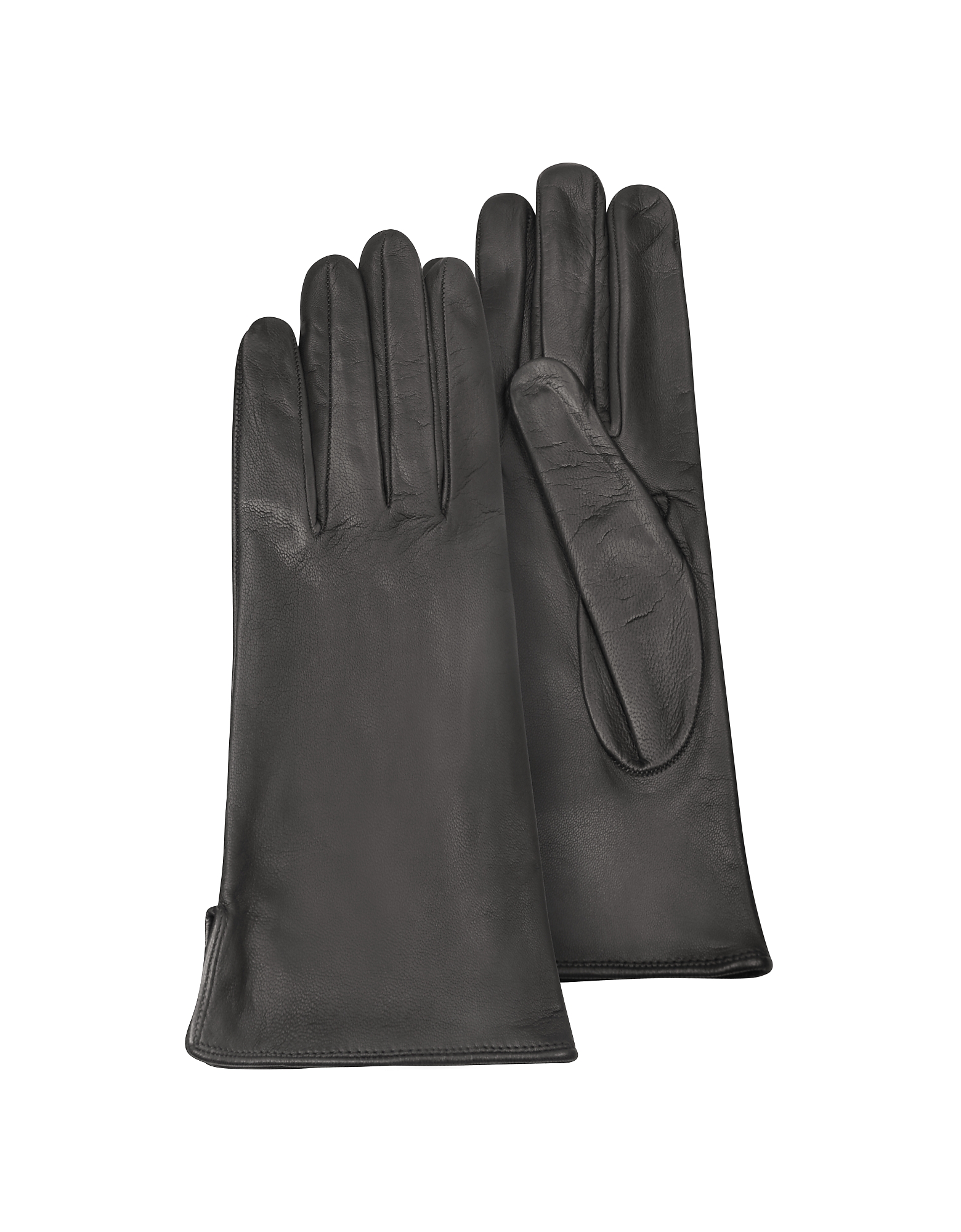 Forzieri Women's Gloves Women's Black Calf Leather Gloves w/ Silk Lining