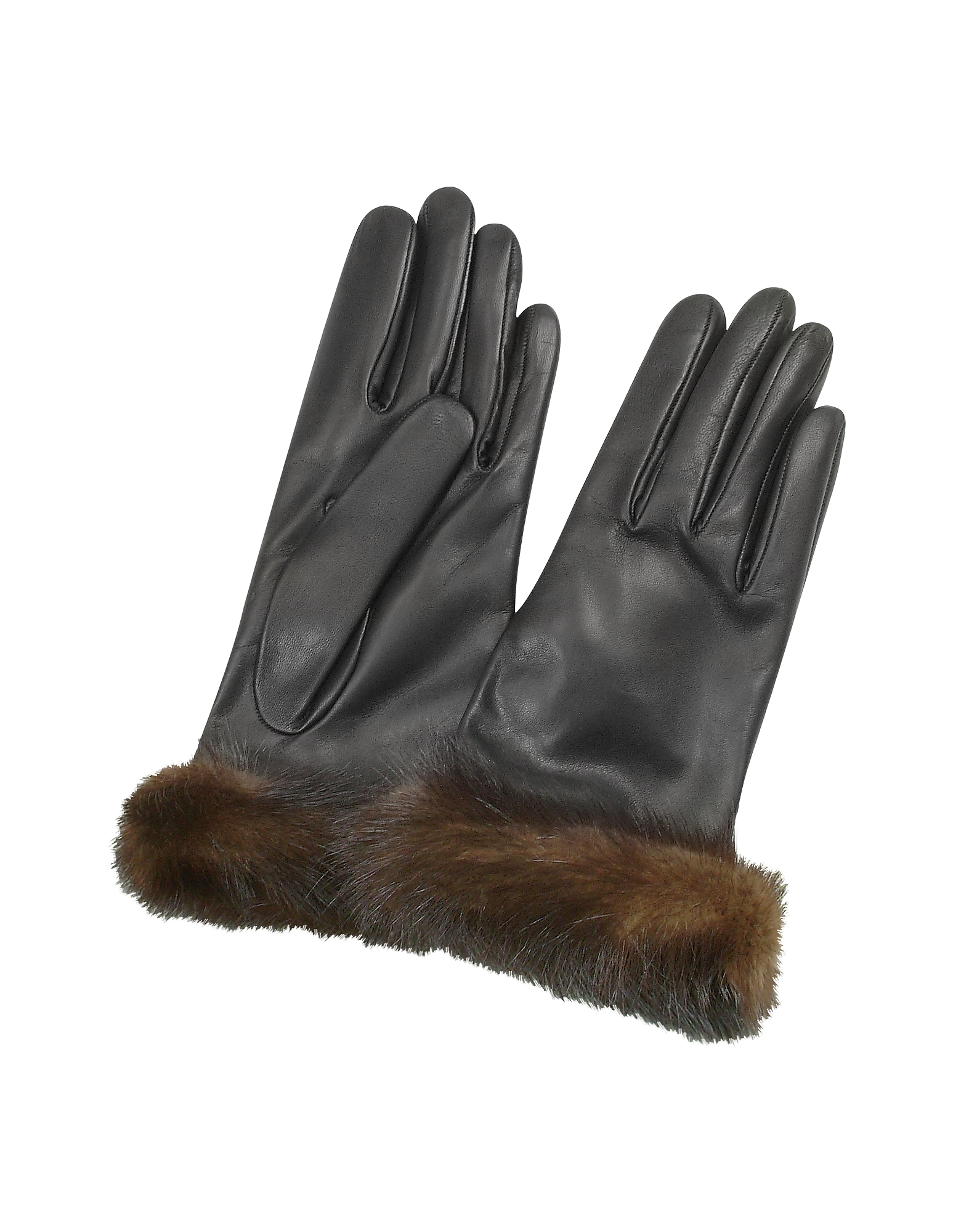 Forzieri Women's Gloves Women's Black Italian Nappa Leather & Mink Gloves