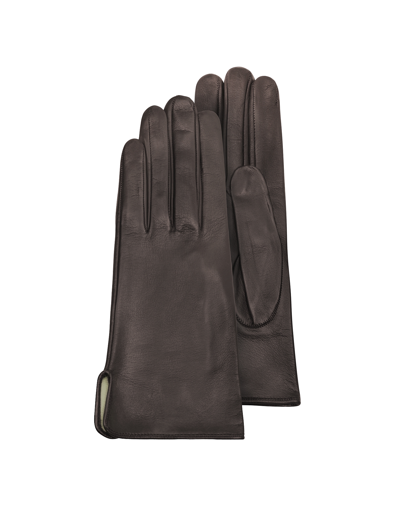 Forzieri Women's Gloves Women's Brown Calf Leather Gloves w/ Silk Lining