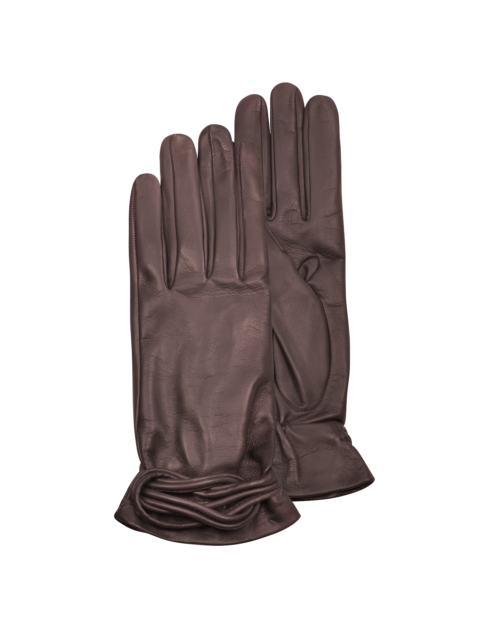 Forzieri Women's Gloves Women's Brown Leather Gloves w/Knot