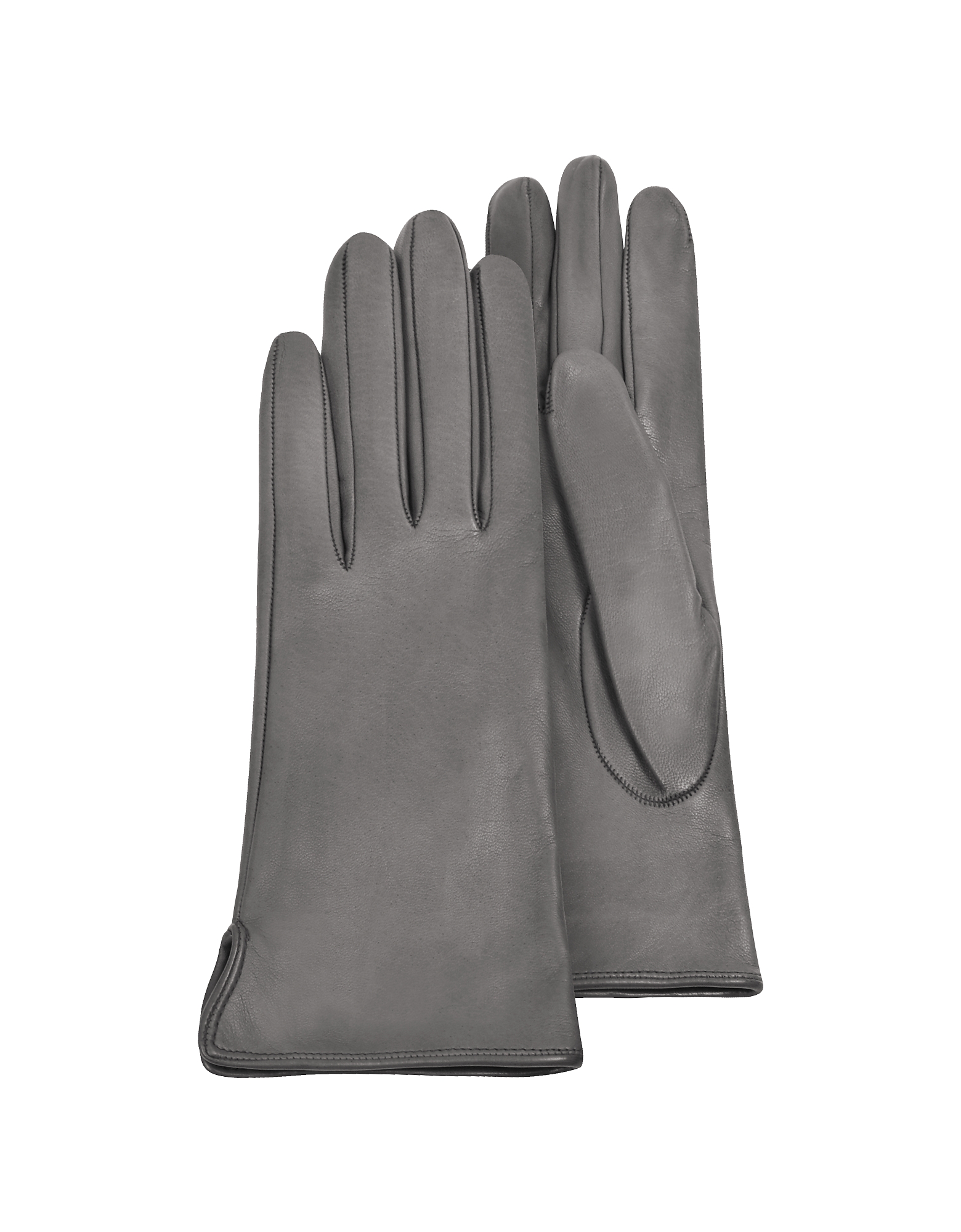 Forzieri Women's Gloves Women's Gray Calf Leather Gloves w/ Silk Lining