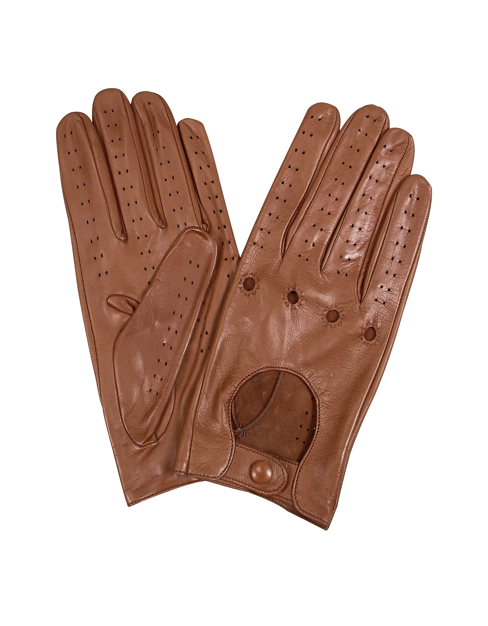 Forzieri Women's Gloves Women's Tan Perforated Italian Leather Driving Gloves