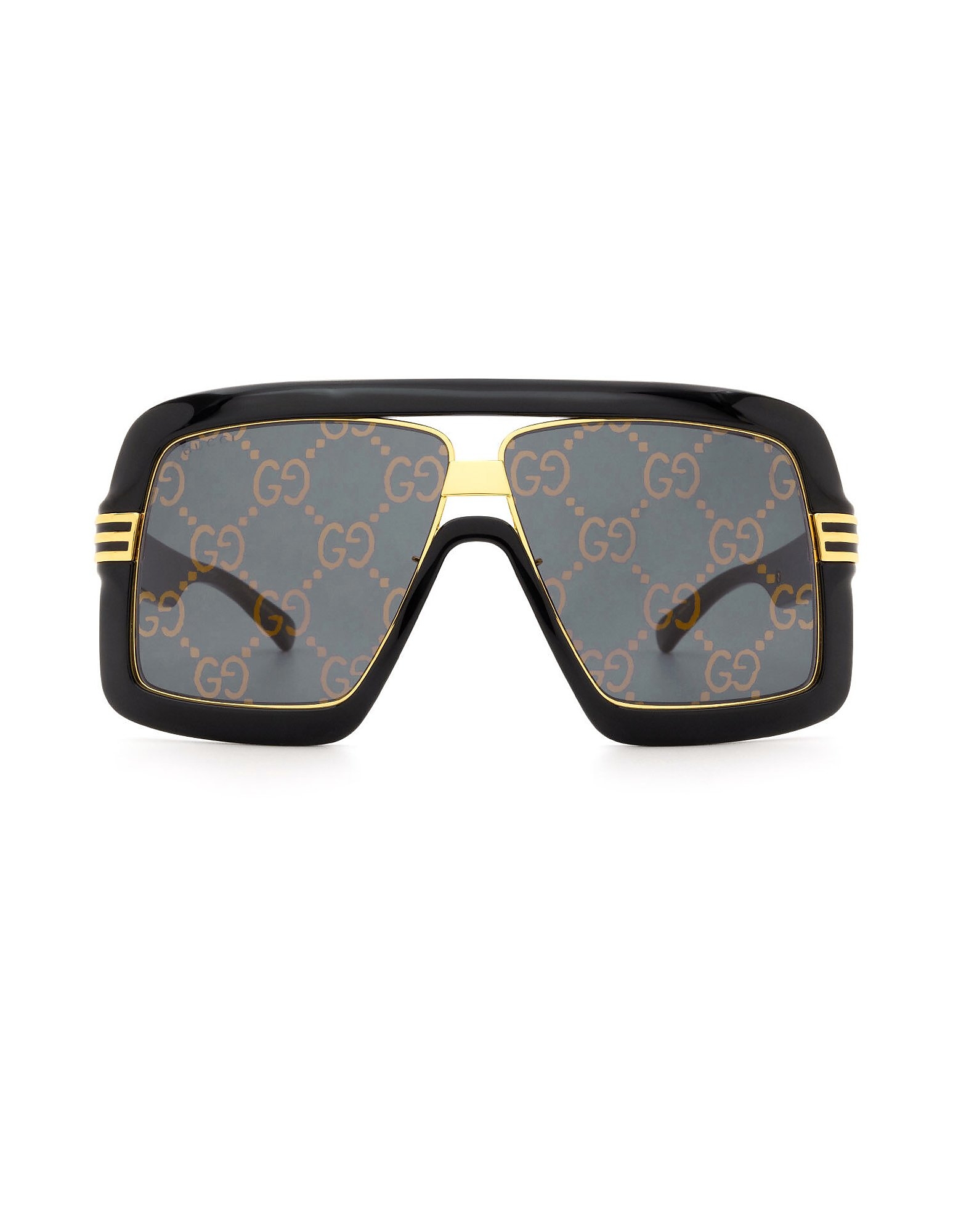 Gucci Sunglasses Black Acetate and Gold Metal Oversized Frame Men's Sunglasses