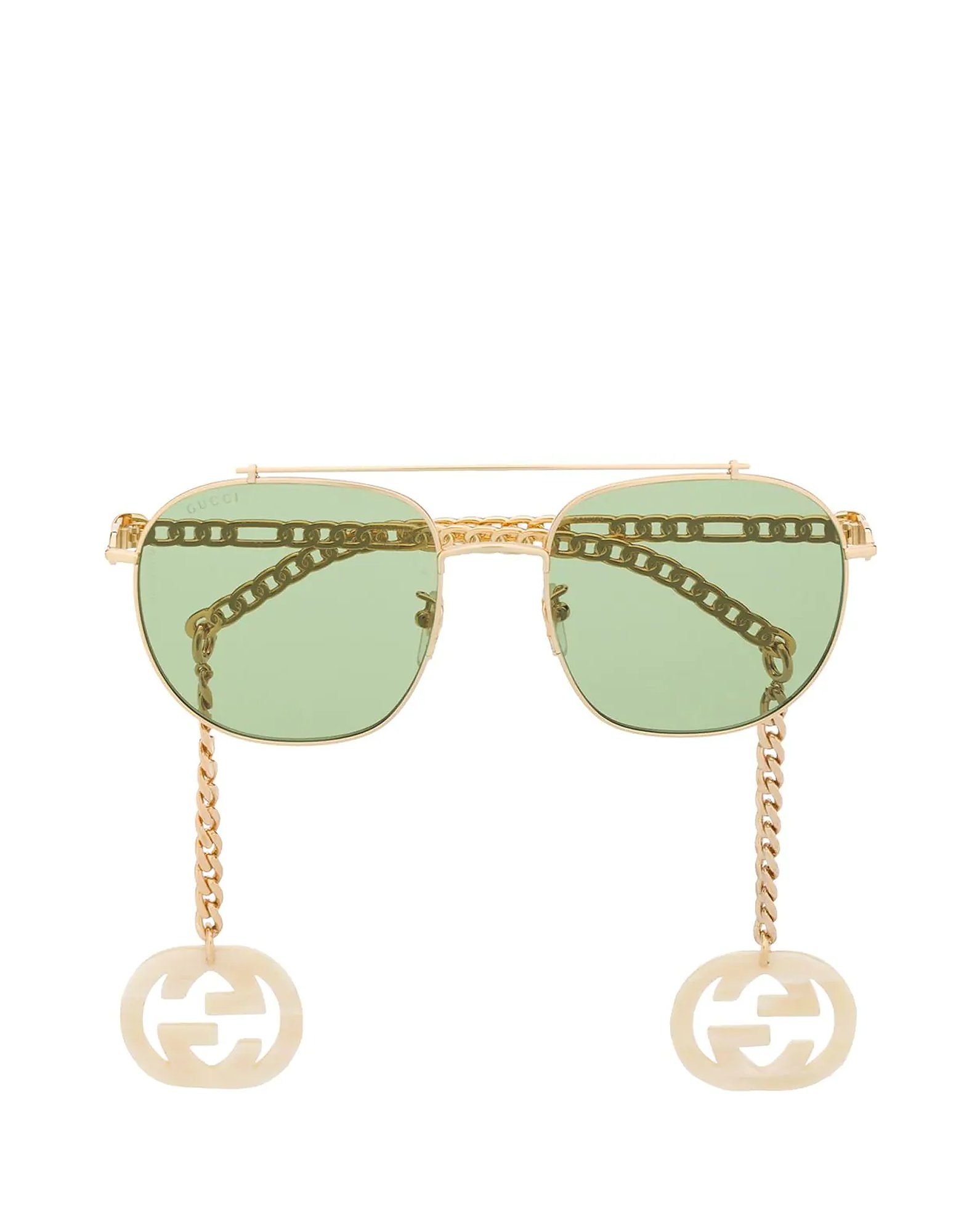 Gucci Sunglasses Metal Square-Frame Men's Sunglasses w/Charm