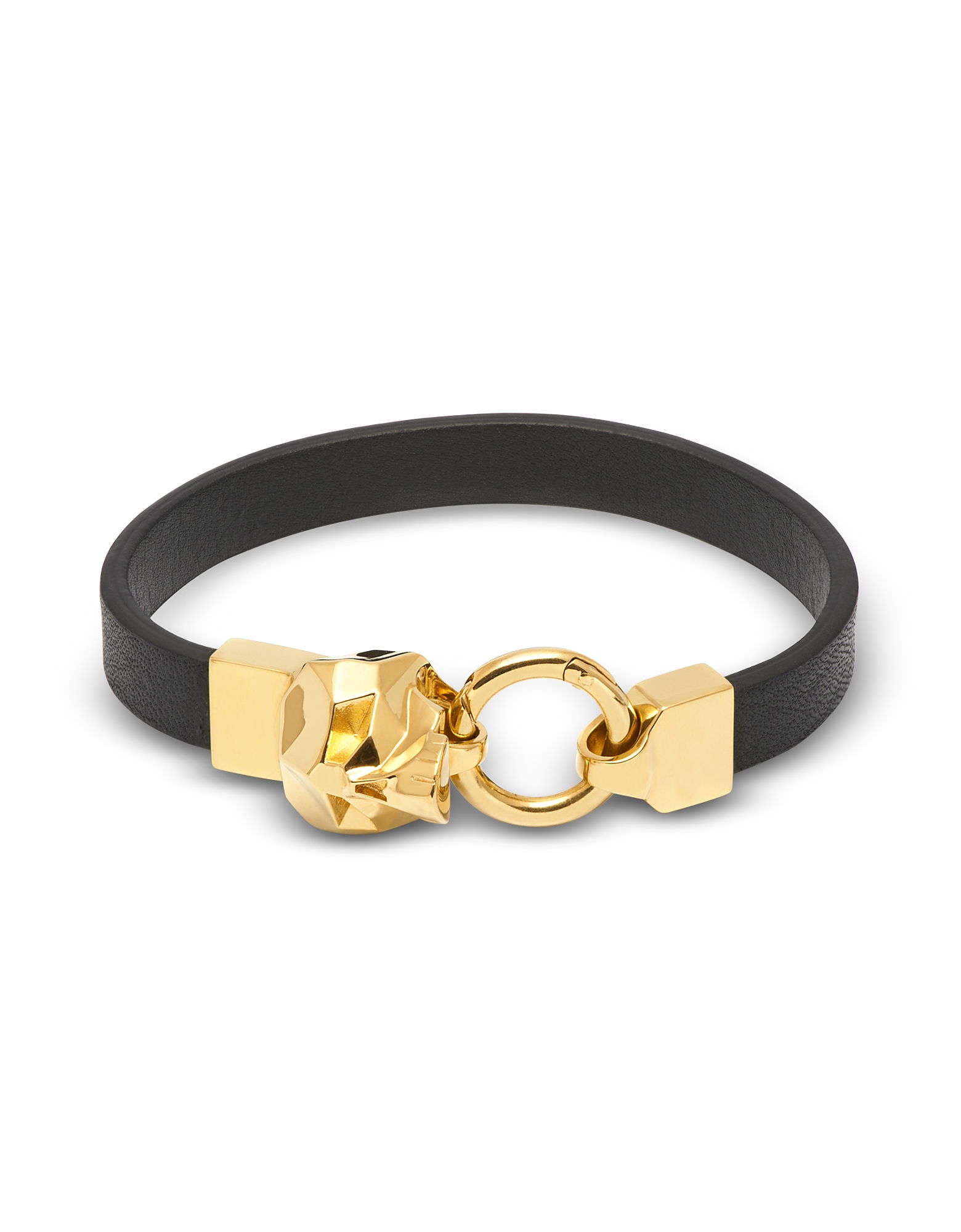 Northskull Men's Bracelets Hexagus Skull Yellow Gold lated Brass Leather Bracelet