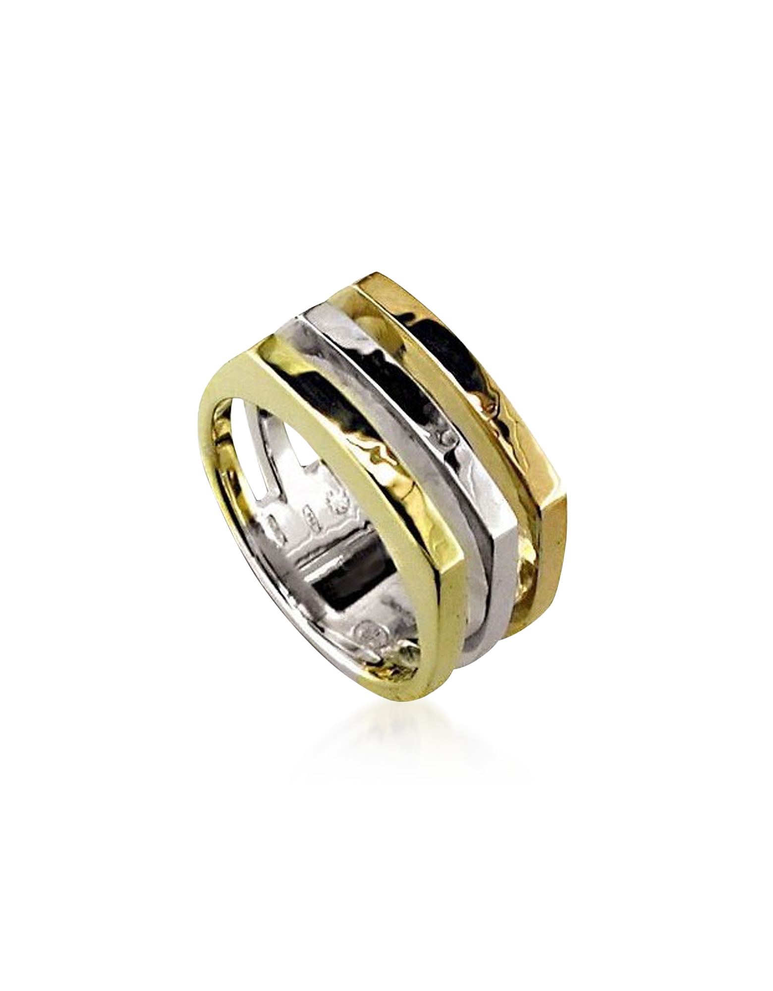 Torrini Rings Yellow Rose Gold and White Chiseled Gold 3Plet Ring