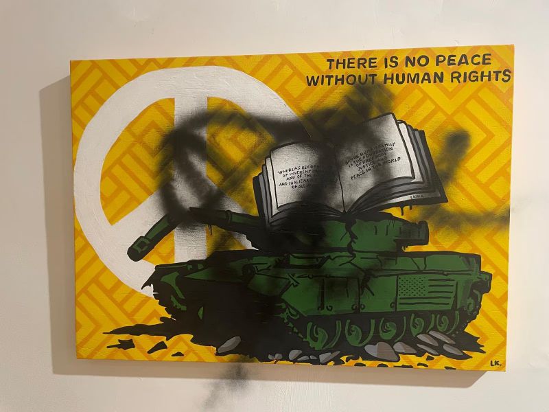 News photograph related to Rome exhibition by street artist Laika vandalised in raid by hooded gang