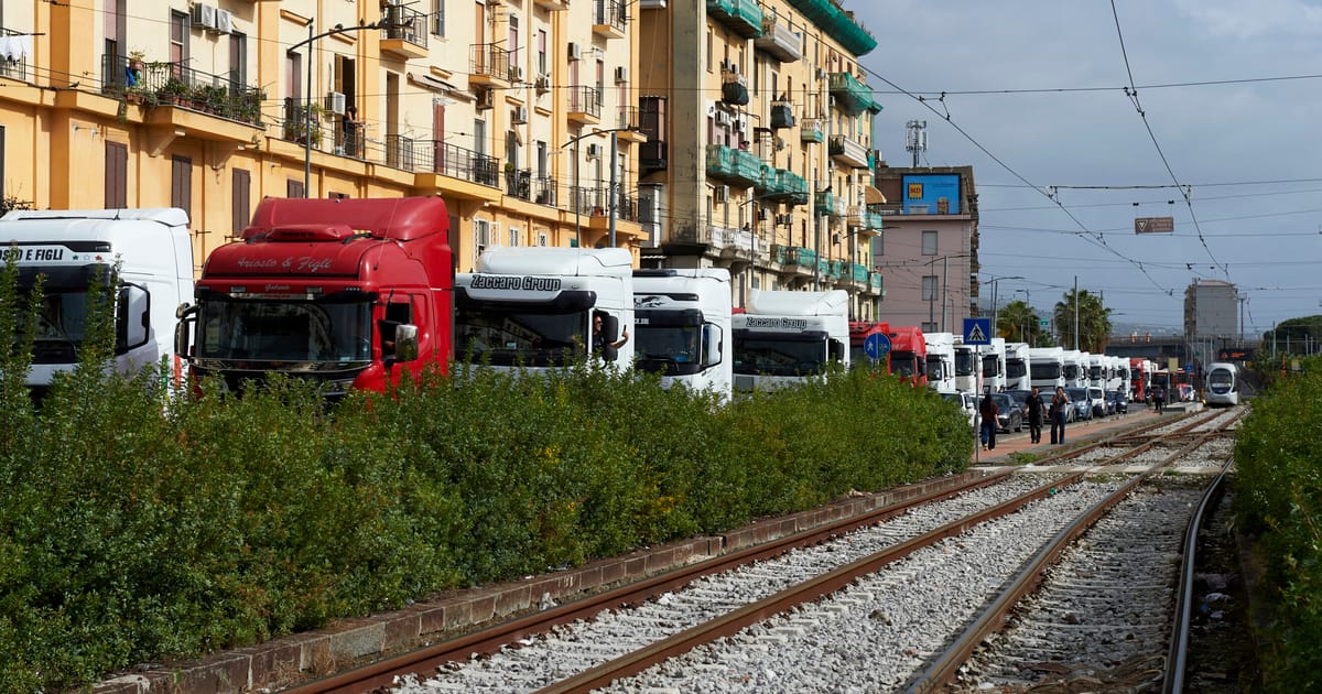 News photograph related to Trucker blockades in southern Italy ramp up pressure on Meloni